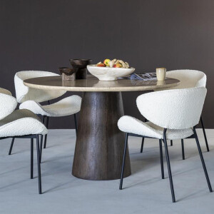 Eleonora Ronde Eettafel 'Aikin' Travertin en Mangohout, 130cm