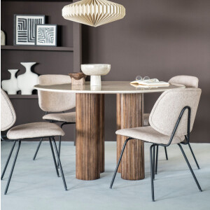 Eleonora Ronde Eettafel 'Xavi' Marmer en mangohout, 130cm, kleur Naturel