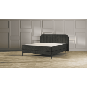 Emma Signature Boxspring Bed 140x200 - Donkergrijs - Strepen Hoofdbord - Zwart metaal Pootjes