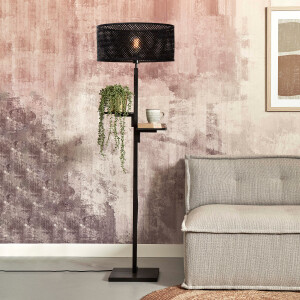 GOOD&MOJO Vloerlamp 'Java' Met 2 plankjes, Bamboe, 158cm, kleur Zwart