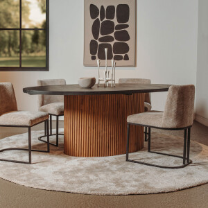 Tower Living Ovale Eettafel 'Palazzo' Teakhout en mineraal stucwerk, 200 x 110cm