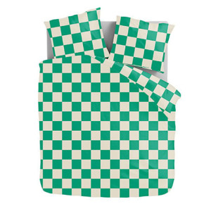Dekbedovertrek Chess Block - Lits-Jumeaux (240x220 cm) - Groen Microvezel - Dessin: - Luna Bedding - Dekbed-Discounter.nl