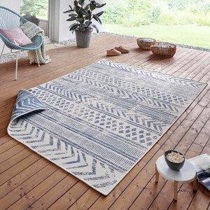 Dubbelzijdig Buitenkleed Biri - Blauw/Crème maat: 250x80cm - materiaal: Polypropyleen - Dekbed-Discounter.nl