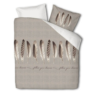 Dekbedovertrek Endless Feathers - Tweepersoons (200x220 cm) - Beige Polyester-katoen - Dessin: Veren - Luna Bedding - Dekbed-Discounter.nl