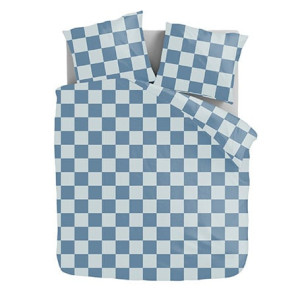 Dekbedovertrek Chess Block - Lits-Jumeaux (240x220 cm) - Blauw Microvezel - Dessin: - Luna Bedding - Dekbed-Discounter.nl
