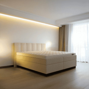 1-Persoons Boxspring Hotel Luxury - Wide - Beige 90x200 cm - Pocketvering - Inclusief Topper - Dekbed-Discounter.nl