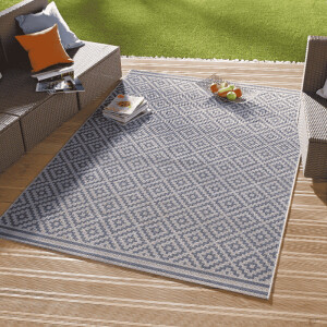 Buitenkleed Raute - Blauw/Creme maat: 150x80cm - materiaal: Polypropyleen - Dekbed-Discounter.nl