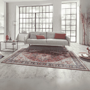 Vintage Vloerkleed Anthea - Rood/Blauw maat: 150x80cm - materiaal: Polypropyleen - Dekbed-Discounter.nl