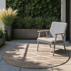 Dubbelzijdig Buitenkleed Liora Rond - Beige maat: xcm - materiaal: Polypropyleen - Dekbed-Discounter.nl