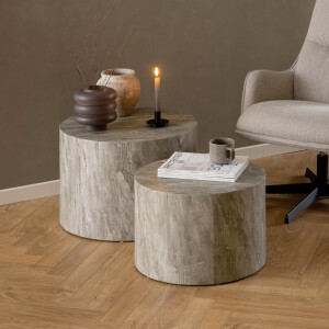 Bendt Ronde Salontafel 'Flavian' Marmerlook, Set van 2 stuks