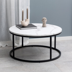 Bendt Ronde Salontafel 'Flemming' 80cm Marmerlook , kleur wit
