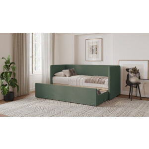 BRUNO logeerbed 80x200 in mosgroen | Uitschuifbed incl. matras & lattenbodem