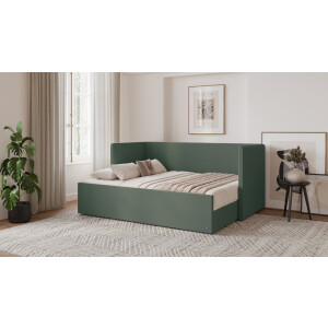 BRUNO logeerbed 160x200 in mosgroen | Uitschuifbed incl. matras en lattenbodem