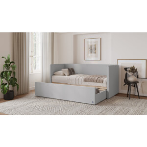 BRUNO logeerbed 80x200 in lichtgrijs | Uitschuifbed incl. matras & lattenbodem