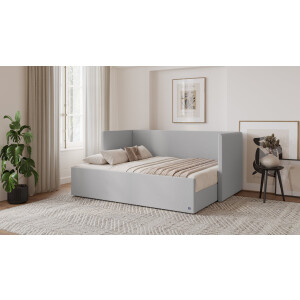 BRUNO logeerbed 160x200 in lichtgrijs | Uitschuifbed incl. matras en lattenbodem