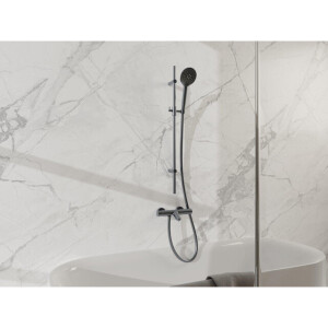 Fortifura Calvi Badkraan - met glijstangset - ronde handdouche gladde doucheslang - geborsteld gunmetal PVD SW767491/SW799451/SW721165/SW720225