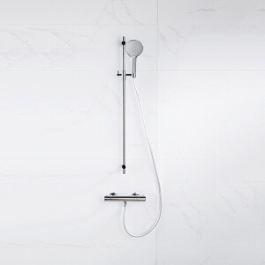 Fortifura Calvi douchekraan met glijstangset met ronde handdouche, gladde doucheslang chroom SW767487/SW496814/SW706209/SW377816
