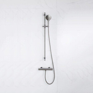 Fortifura Calvi douchekraan met glijstangset met ronde handdouche, gladde doucheslang Geborsteld Gunmetal PVD SW767491/SW799451/SW721165/SW767285