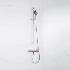 Fortifura Calvi douchekraan met glijstangset met ronde handdouche, metalen doucheslang Geborsteld RVS PVD (RVS) SW767489/SW799447/SW706208/SW377862