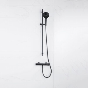 Fortifura Calvi douchekraan met glijstangset met ronde handdouche, metalen doucheslang mat zwart SW767488/SW496816/SW706203/SW377839