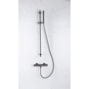 Fortifura Calvi douchekraan met glijstangset met staafhanddouche, gladde doucheslang Geborsteld Gunmetal PVD SW767491/SW766537/SW721165/SW767285