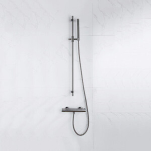 Fortifura Calvi douchekraan met glijstangset met staafhanddouche, metalen doucheslang Geborsteld Gunmetal PVD (antraciet) SW767491/SW766537/SW706207/SW767285