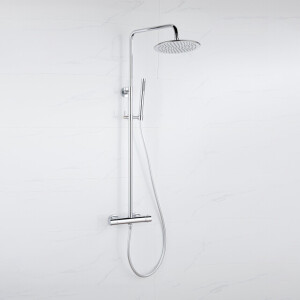 Fortifura Calvi Regendoucheset - thermostatisch - 25cm hoofddouche - gladde slang - staaf handdouche - chroom SW1159497 SW706209