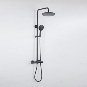 Fortifura Calvi Regendoucheset - thermostatisch - 25cm hoofddouche - metalen slang - ronde handdouche - mat zwart SW115998 SW496816