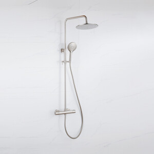 Fortifura Calvi Regendoucheset - thermostatisch - 30cm hoofddouche - gladde slang - ronde handdouche - Geborsteld RVS PVD SW1159499 SW1139121 SW799447 SW728177