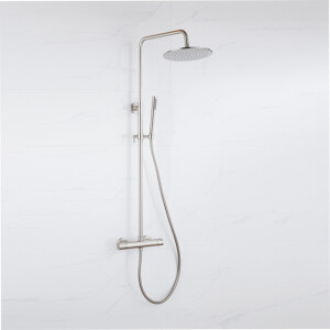 Fortifura Calvi Regendoucheset - thermostatisch - 30cm hoofddouche - gladde slang - staaf handdouche - Geborsteld RVS PVD SW1159499 SW1139121 SW728177