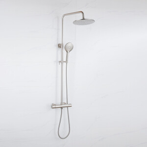 Fortifura Calvi Regendoucheset - thermostatisch - 30cm hoofddouche - metalen slang - ronde handdouche - Geborsteld RVS PVD SW1159499 SW1139121 SW799447