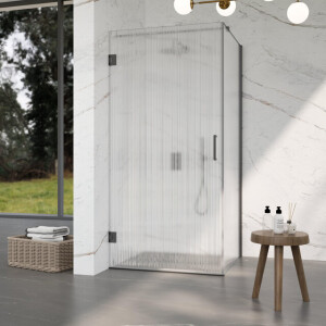 Fortifura Galeria Douchecabine - 100x80x200cm - scharnieren - deurgreep - stabilisatiestang - helder geribbeld - veiligheidsglas - Geborsteld gunmetal (Antraciet) SW1208822/SW1122563/SW797907/SW797952