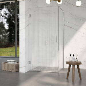 Fortifura Galeria Douchecabine - 80x120x200cm - scharnieren - deurgreep - stabilisatiestang - helder geribbeld - veiligheidsglas - Geborsteld RVS PVD (Rvs) SW1208820/SW1122566/SW797908/SW797953