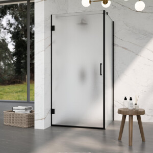 Fortifura Galeria Douchecabine - 90x90x200cm - scharnieren - deurgreep - vlak - gesatineerd veiligheidsglas - Geborsteld gunmetal PVD (Antraciet) SW1122553/SW1122563/SW797907/SW797929