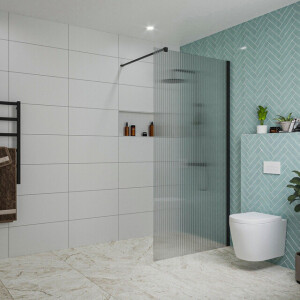 Fortifura Galeria inloopdouche - 100x200cm - ribbelglas - wandarm - mat zwart SW797955/SW797905