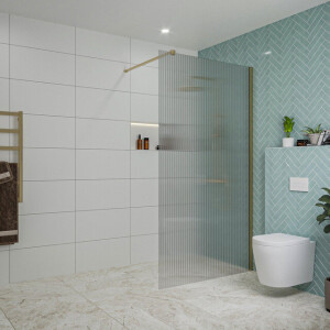 Fortifura Galeria inloopdouche - 110x200cm - ribbelglas - wandarm - Geborsteld Messing PVD (Goud) SW915253/SW797910