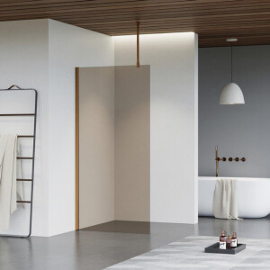 Fortifura Galeria inloopdouche - 110x200cm - rookglas - plafondarm - Geborsteld koper PVD (Koper) SW915252/SW876702/SW876705