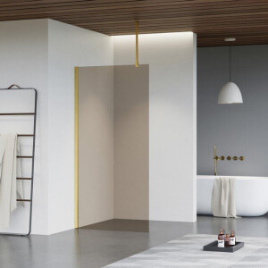 Fortifura Galeria inloopdouche - 110x200cm - rookglas - plafondarm - Geborsteld Messing PVD (Goud) SW915252/SW797910/SW804543