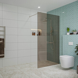 Fortifura Galeria inloopdouche - 110x200cm - rookglas - wandarm - Geborsteld RVS PVD (RVS) SW915252/SW797908