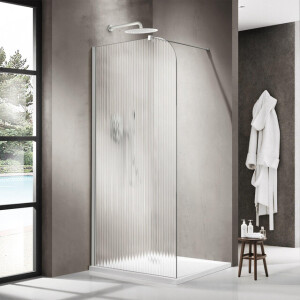 Fortifura Galeria Inloopdouche - 120x200cm - afgeronde glaswand - links - ribbel glas - wandarm - mat wit SW1418372/SW797906