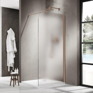 Fortifura Galeria Inloopdouche - 120x200cm - afgeronde glaswand - rechts - mat glas - wandarm - geborsteld koper PVD SW1421083/SW876702