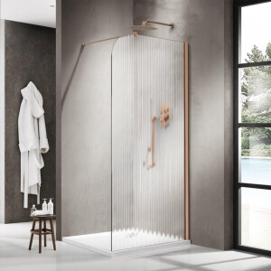 Fortifura Galeria Inloopdouche - 120x200cm - afgeronde glaswand - rechts - ribbel glas - wandarm - geborsteld koper (Koper) SW1421078/SW876702