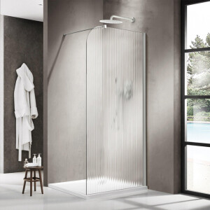 Fortifura Galeria Inloopdouche - 140x200cm - afgeronde glaswand - rechts - ribbel glas - wandarm - mat wit SW1421079/SW797906