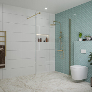 Fortifura Galeria inloopdouche - 140x200cm - helder glas - wandarm - Geborsteld Messing PVD (Goud) SW797916/SW797910