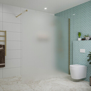 Fortifura Galeria inloopdouche - 180x200cm - mat glas - wandarm - Geborsteld Messing PVD (Goud) SW797933/SW797910