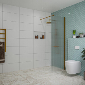 Fortifura Galeria inloopdouche - 70x200cm - ribbelglas - wandarm - Geborsteld koper PVD (Koper) SW797949/SW876702