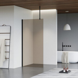 Fortifura Galeria inloopdouche - 80x200cm - rookglas - plafondarm - mat zwart SW797939/SW797905/SW804542