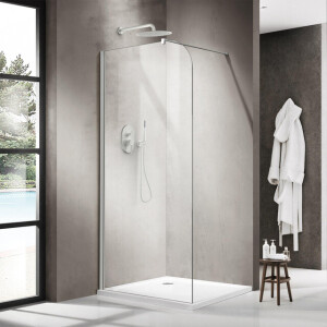 Fortifura Galeria Inloopdouche - 90x200cm - afgeronde glaswand - helder glas - wandarm - mat wit SW1418379/SW797906