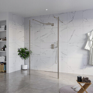 Fortifura Galeria Vrijstaande Inloopdouche - 110x200cm - Helder - antikalk - 8mm veiligheidsglas - 2 zijwanden 30cm - wandsteunen en hoekprofielen - Geborsteld Gunmetal PVD SW927771 2x/SW915250/SW797909 2x/SW798732 2x