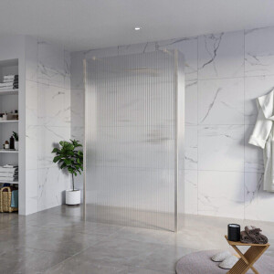 Fortifura Galeria Vrijstaande Inloopdouche - 120x200cm - Helder geribbeld - antikalk - 8mm veiligheidsglas - 2 zijwanden 40cm - wandsteunen en hoekprofielen - Geborsteld RVS PVD (RVS) SW927769 2x/SW797953/SW797948 2x/SW798730 2x
